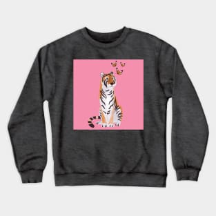 Tiger with butterflies paper cut art illustration on pink background Crewneck Sweatshirt